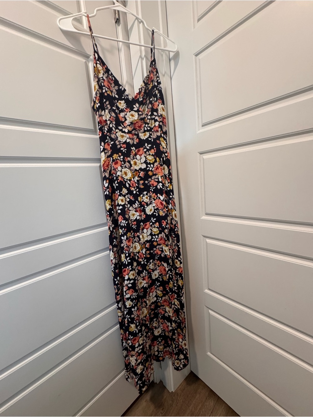 Lulu's Black Floral Slip Maxi Dress with Coral and Cream Blooms
